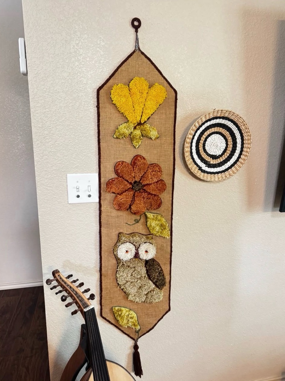 Vintage Boho Handmade Owl & Floral Wall Hanging Tapestry